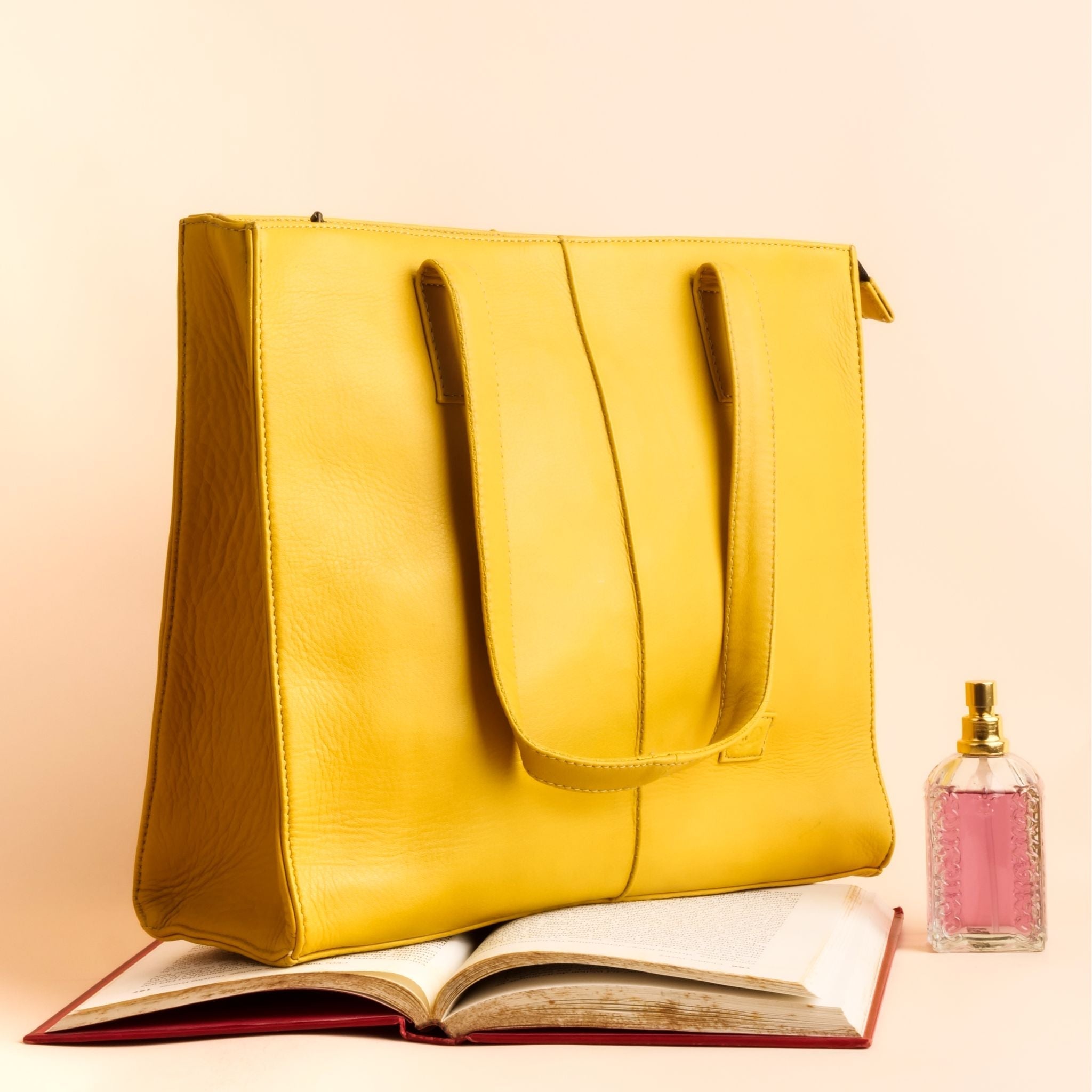 Everyday Women's Leather  Zipper Tote Bag-Mustard Yellow