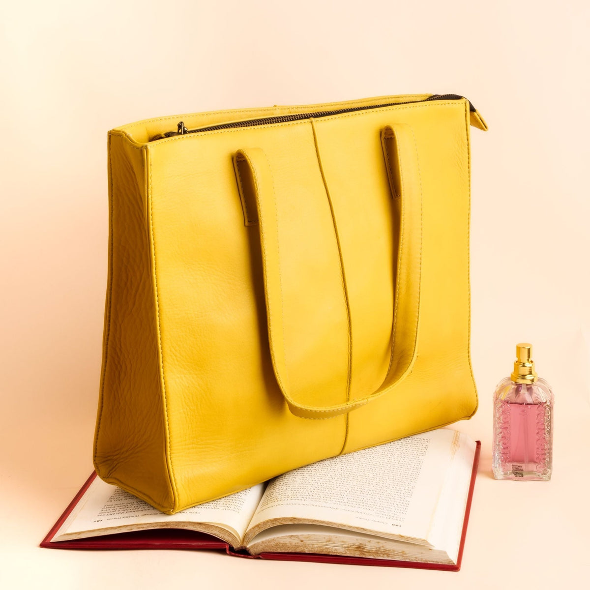 Everyday Women's Leather  Zipper Tote Bag-Mustard Yellow