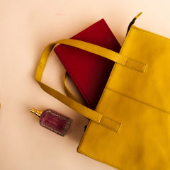 Everyday Women's Leather  Zipper Tote Bag-Mustard Yellow