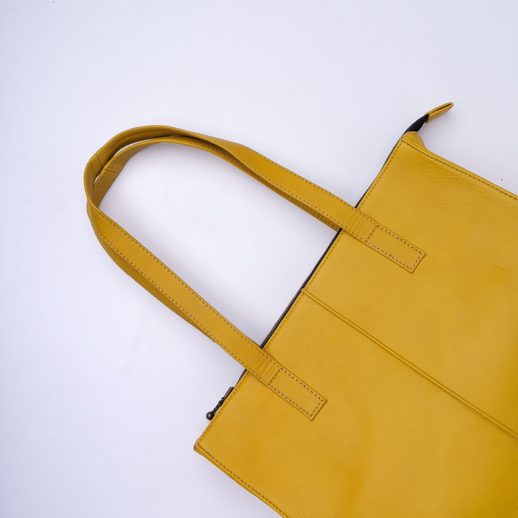 Everyday Women's Leather  Zipper Tote Bag-Mustard Yellow