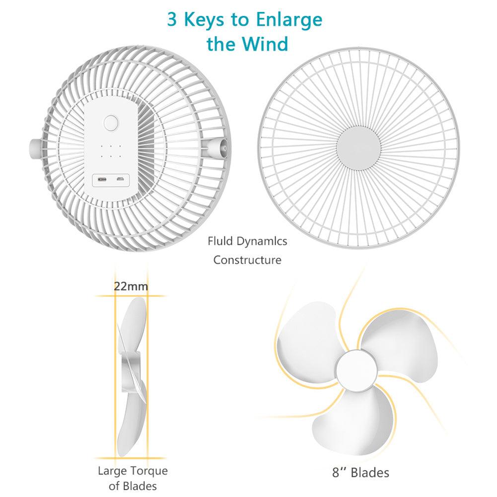 10000mAh Rechargeable Portable Fan, 8-Inch Battery Operated Clip on - VirtuousWares:Global