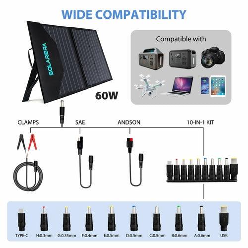 10/60/120W Portable Solar Panel Solar Battery Chargers Panel Outdoors - VirtuousWares:Global