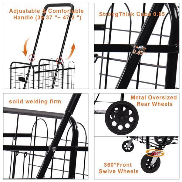 1100mm Telescopic Armrest 0.8mm 16# Round Tube Foldable Shopping Cart - VirtuousWares:Global