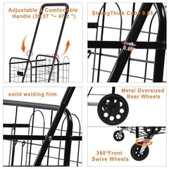 1100mm Telescopic Armrest 0.8mm 16# Round Tube Foldable Shopping Cart - VirtuousWares:Global