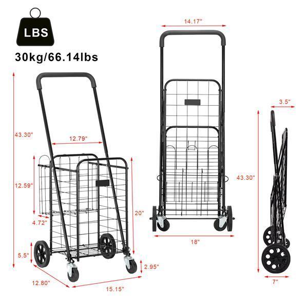 1100mm Telescopic Armrest 0.8mm 16# Round Tube Foldable Shopping Cart - VirtuousWares:Global