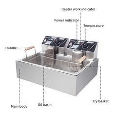 110V 12.7Qt/12L Stainless Steel Cylinder Electric Fryer 5000W - VirtuousWares:Global