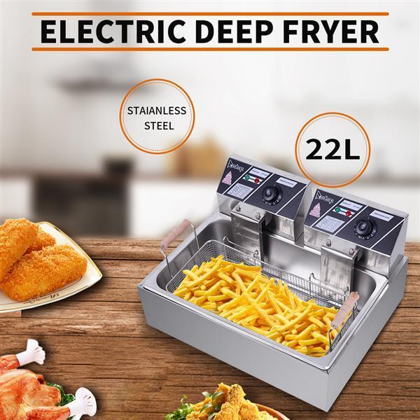 110V 12.7Qt/12L Stainless Steel Cylinder Electric Fryer 5000W - VirtuousWares:Global