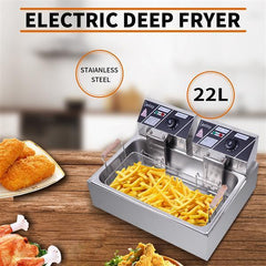 110V 12.7Qt/12L Stainless Steel Cylinder Electric Fryer 5000W - VirtuousWares:Global