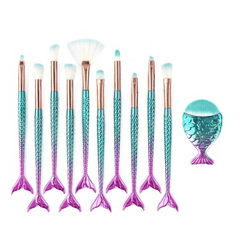 11pcs mermaid-gradient blue with fan-shaped makeup brush - VirtuousWares:Global