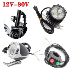 12-80V E-bike Front Lamp Light With Horn For Kugoo Electric Kick Scooter Electric Bicycle Led Headlights Cycling Part Accessory - VirtuousWares:Global