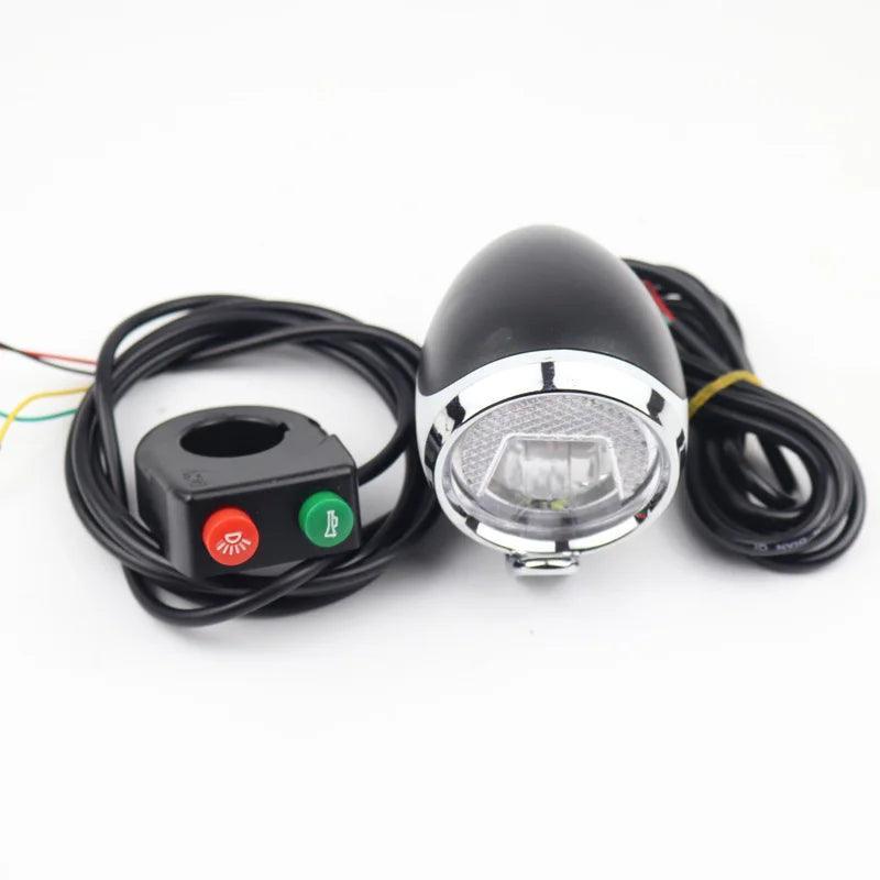 12-80V E-bike Front Lamp Light With Horn For Kugoo Electric Kick Scooter Electric Bicycle Led Headlights Cycling Part Accessory - VirtuousWares:Global