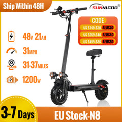 1200W Powerful Electric Scooter 48V 21Ah 31Mph 31-37Miles Range 11'' Tires Dual Shock Absorbing Folding EScooter for Adults - VirtuousWares:Global