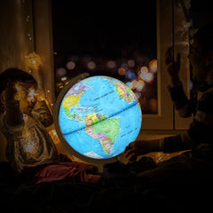 13in With Scale AR LED Light Globe ABS Sphere Wooden Base Political - VirtuousWares:Global