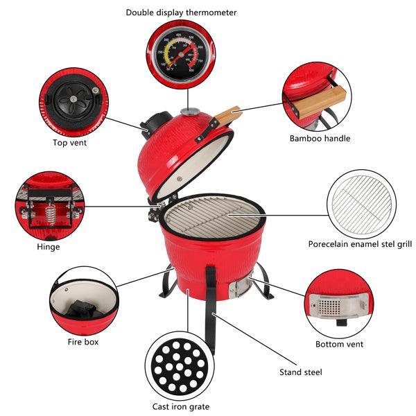 13inch Round Ceramic Charcoal Grill - VirtuousWares:Global