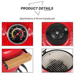 13inch Round Ceramic Charcoal Grill - VirtuousWares:Global