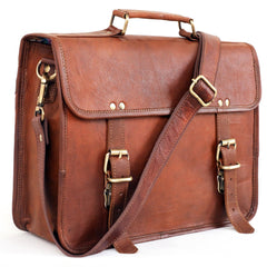 14 Inch Genuine Leather Messenger Bag Vintage Brown Small Briefcase - VirtuousWares:Global