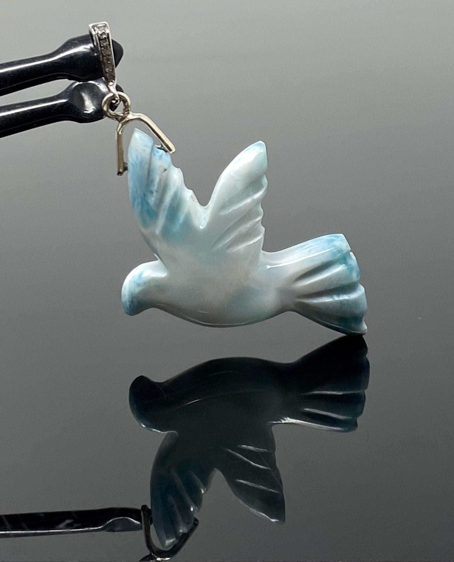 14g Rare Large Larimar Bird Pave Diamond Pendant, Silver Bohemian - VirtuousWares:Global