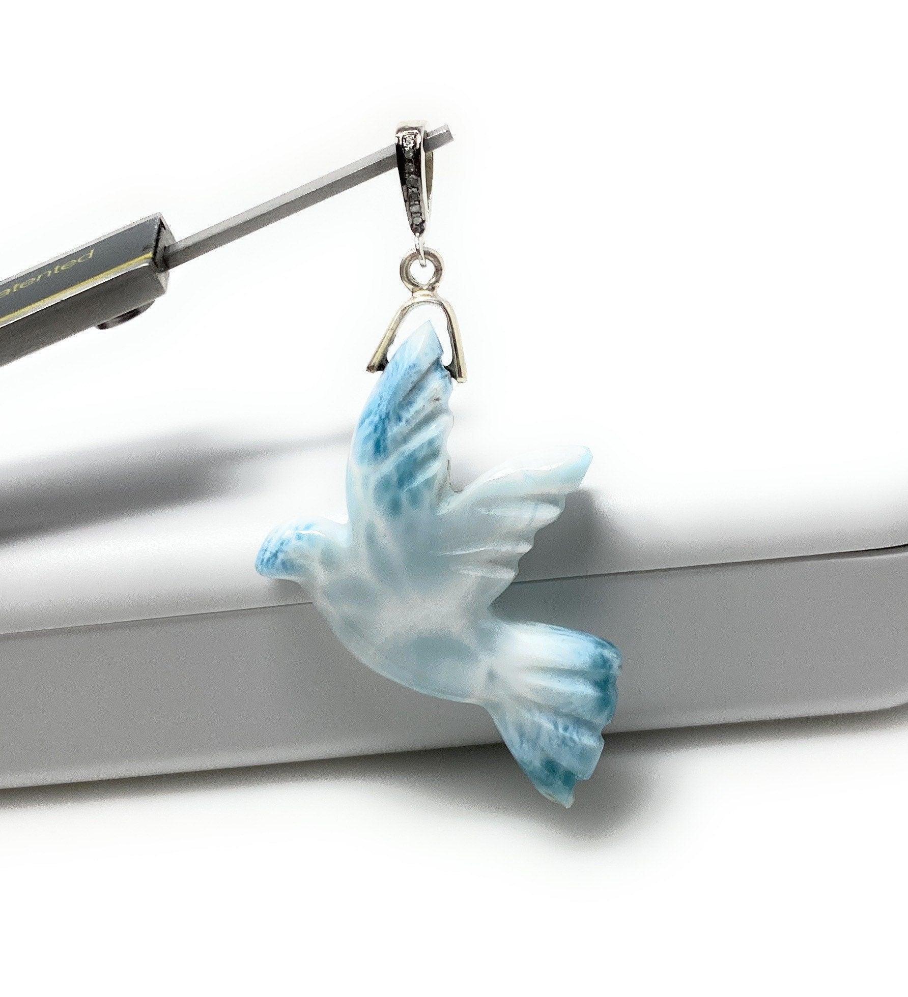 14g Rare Large Larimar Bird Pave Diamond Pendant, Silver Bohemian - VirtuousWares:Global