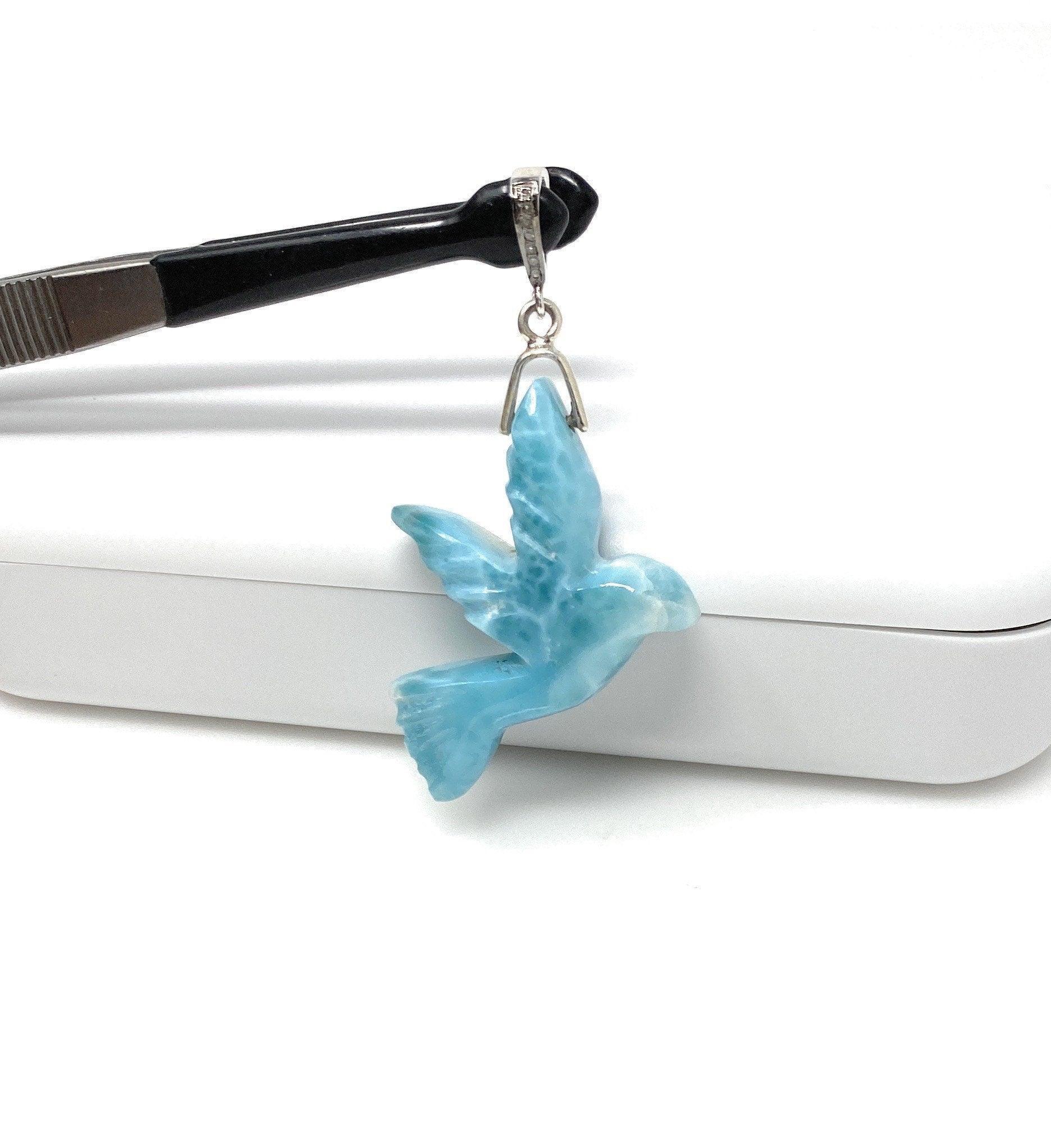 14g Rare Large Larimar Bird Pave Diamond Pendant, Silver Bohemian - VirtuousWares:Global