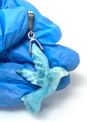 14g Rare Large Larimar Bird Pave Diamond Pendant, Silver Bohemian - VirtuousWares:Global
