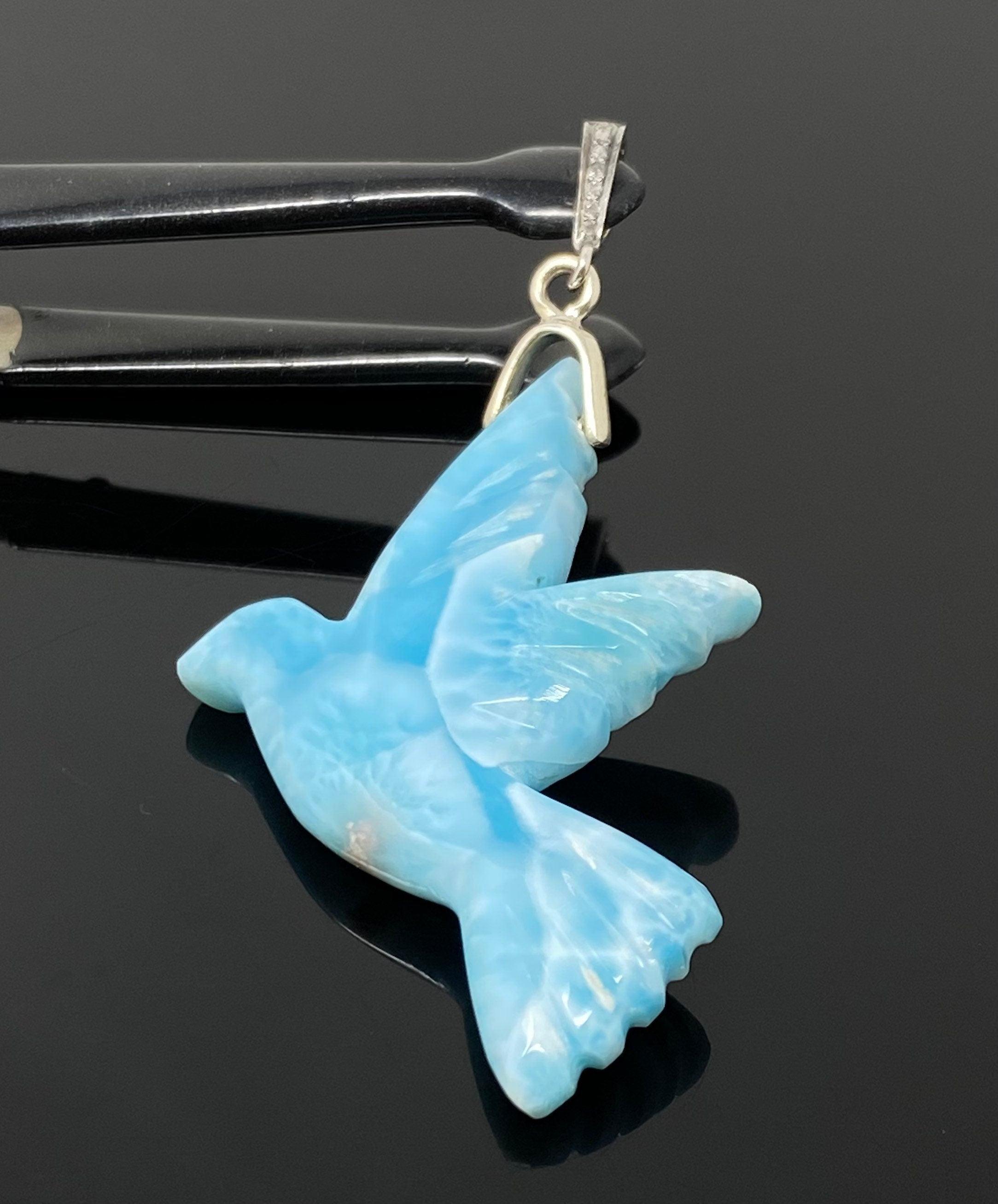 14g Rare Large Larimar Bird Pave Diamond Pendant, Silver Bohemian - VirtuousWares:Global