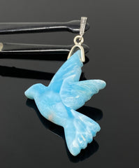 14g Rare Large Larimar Bird Pave Diamond Pendant, Silver Bohemian - VirtuousWares:Global