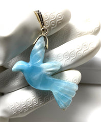 14g Rare Large Larimar Bird Pave Diamond Pendant, Silver Bohemian - VirtuousWares:Global
