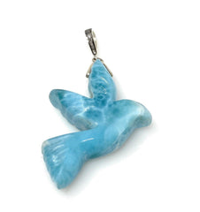 14g Rare Large Larimar Bird Pave Diamond Pendant, Silver Bohemian - VirtuousWares:Global