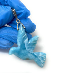 14g Rare Large Larimar Bird Pave Diamond Pendant, Silver Bohemian - VirtuousWares:Global