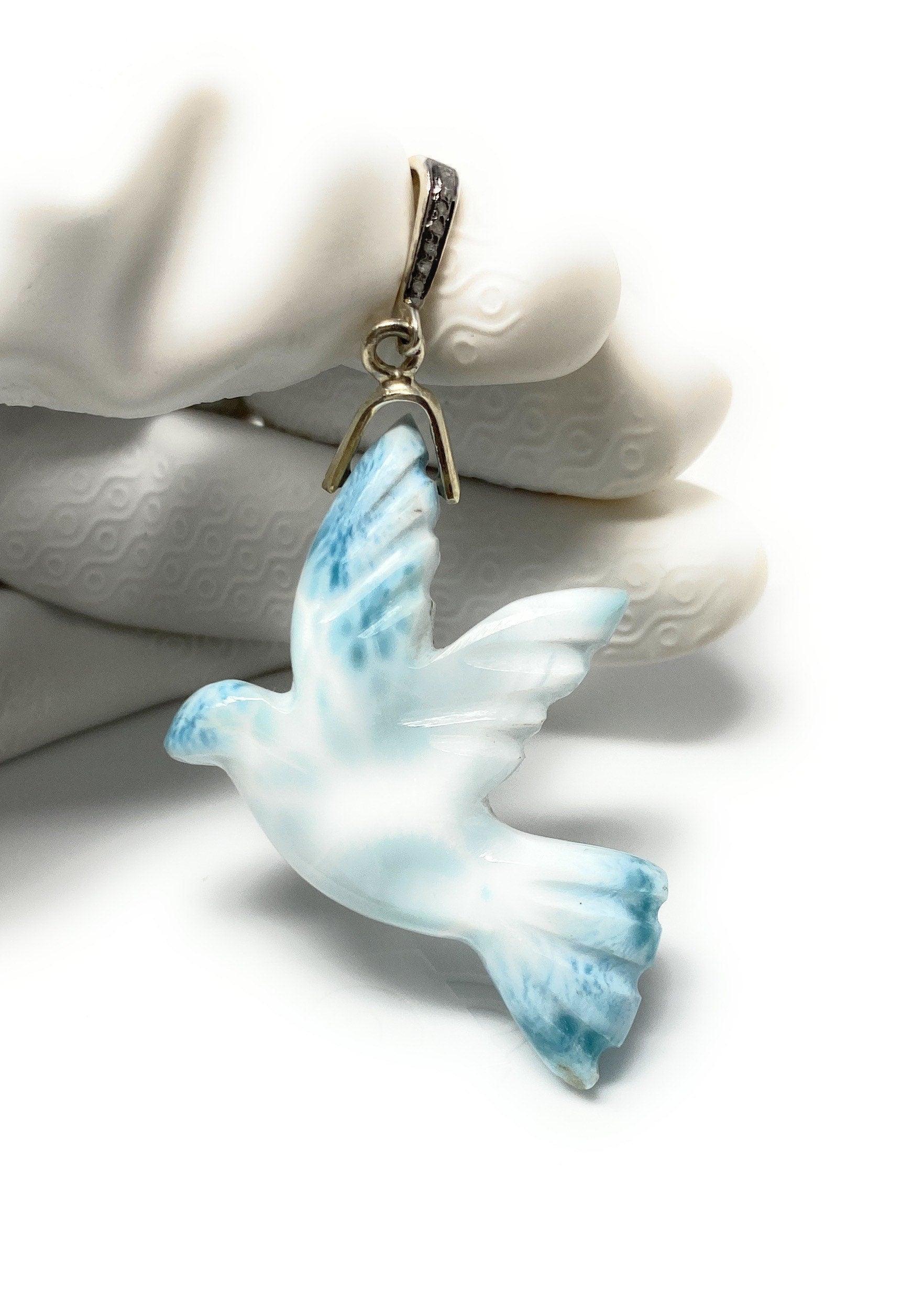 14g Rare Large Larimar Bird Pave Diamond Pendant, Silver Bohemian - VirtuousWares:Global