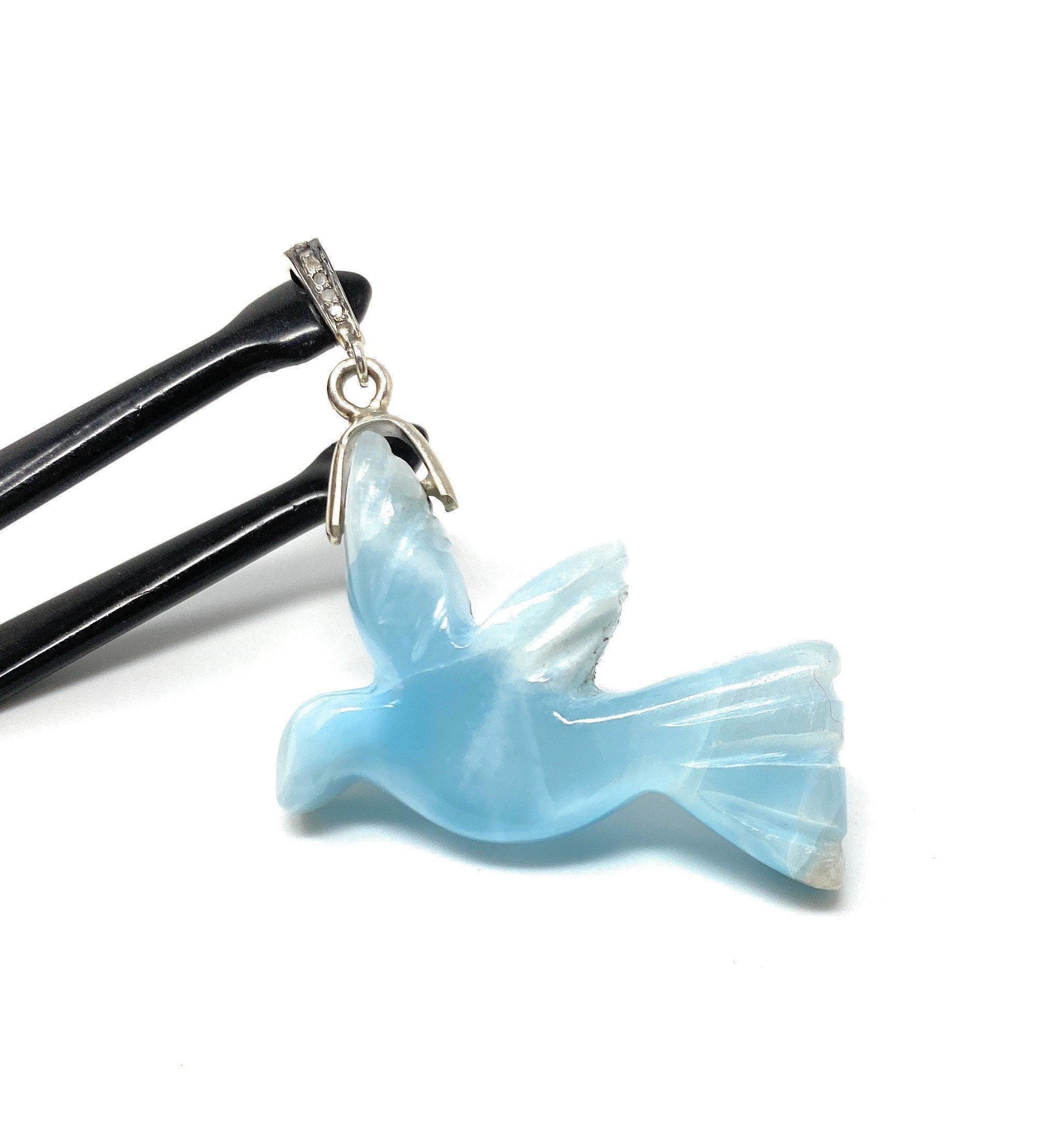 14g Rare Large Larimar Bird Pave Diamond Pendant, Silver Bohemian - VirtuousWares:Global