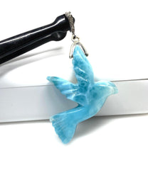 14g Rare Large Larimar Bird Pave Diamond Pendant, Silver Bohemian - VirtuousWares:Global