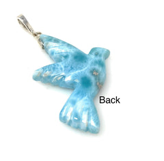 14g Rare Large Larimar Bird Pave Diamond Pendant, Silver Bohemian - VirtuousWares:Global