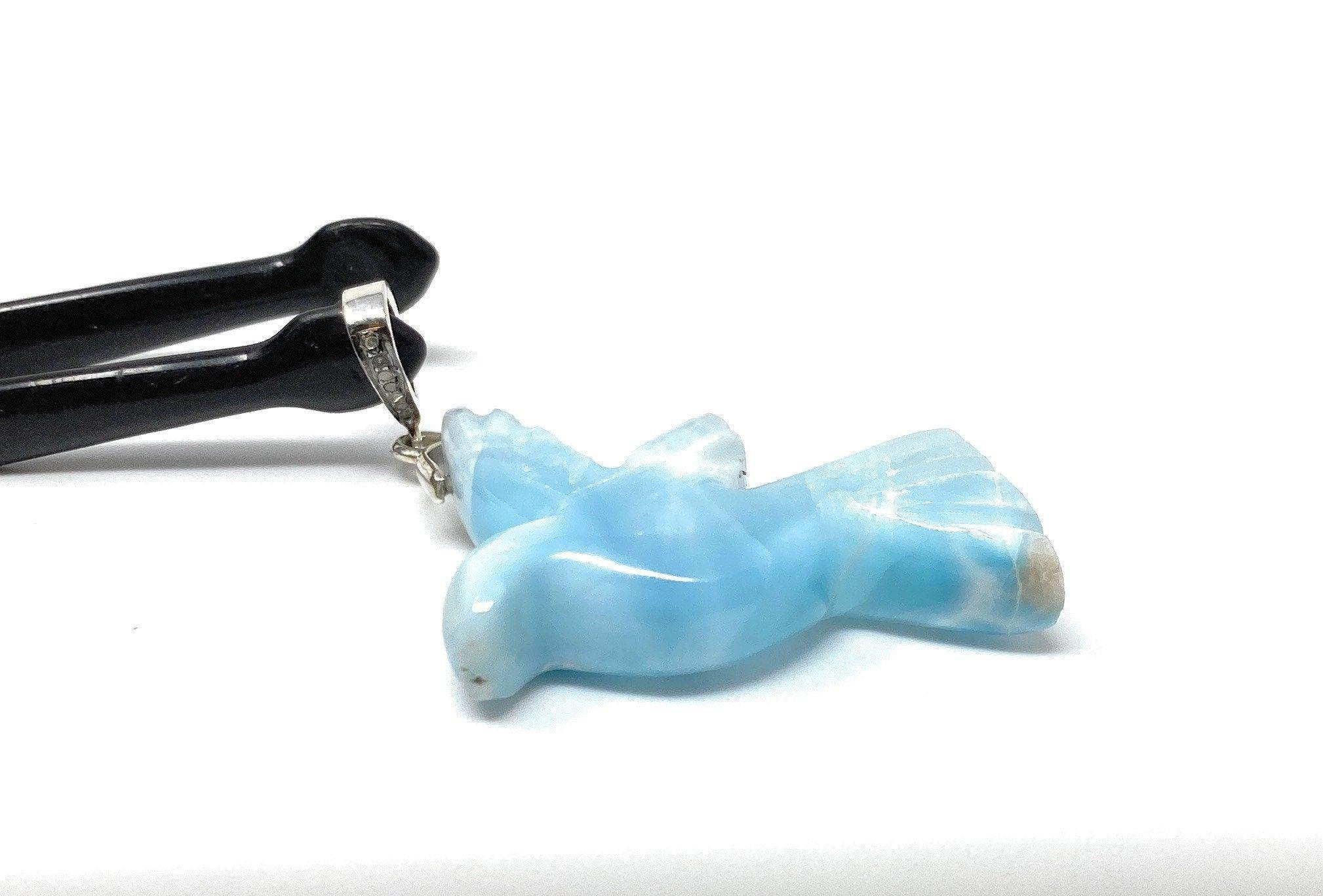 14g Rare Large Larimar Bird Pave Diamond Pendant, Silver Bohemian - VirtuousWares:Global