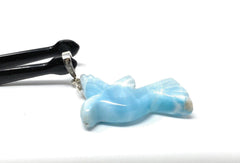 14g Rare Large Larimar Bird Pave Diamond Pendant, Silver Bohemian - VirtuousWares:Global