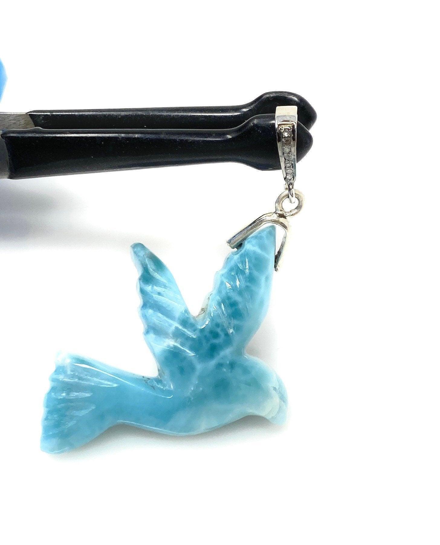 14g Rare Large Larimar Bird Pave Diamond Pendant, Silver Bohemian - VirtuousWares:Global