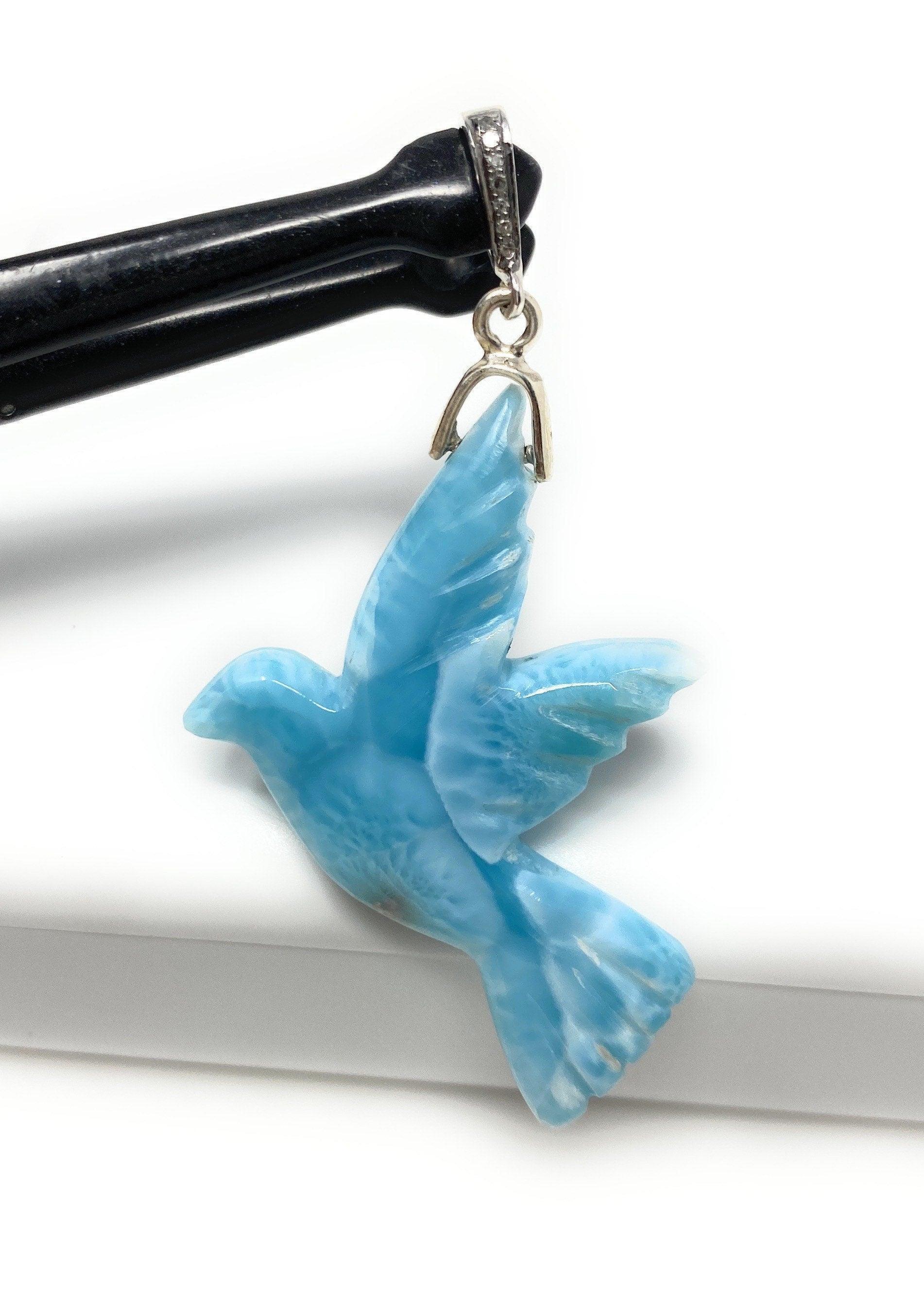 14g Rare Large Larimar Bird Pave Diamond Pendant, Silver Bohemian - VirtuousWares:Global