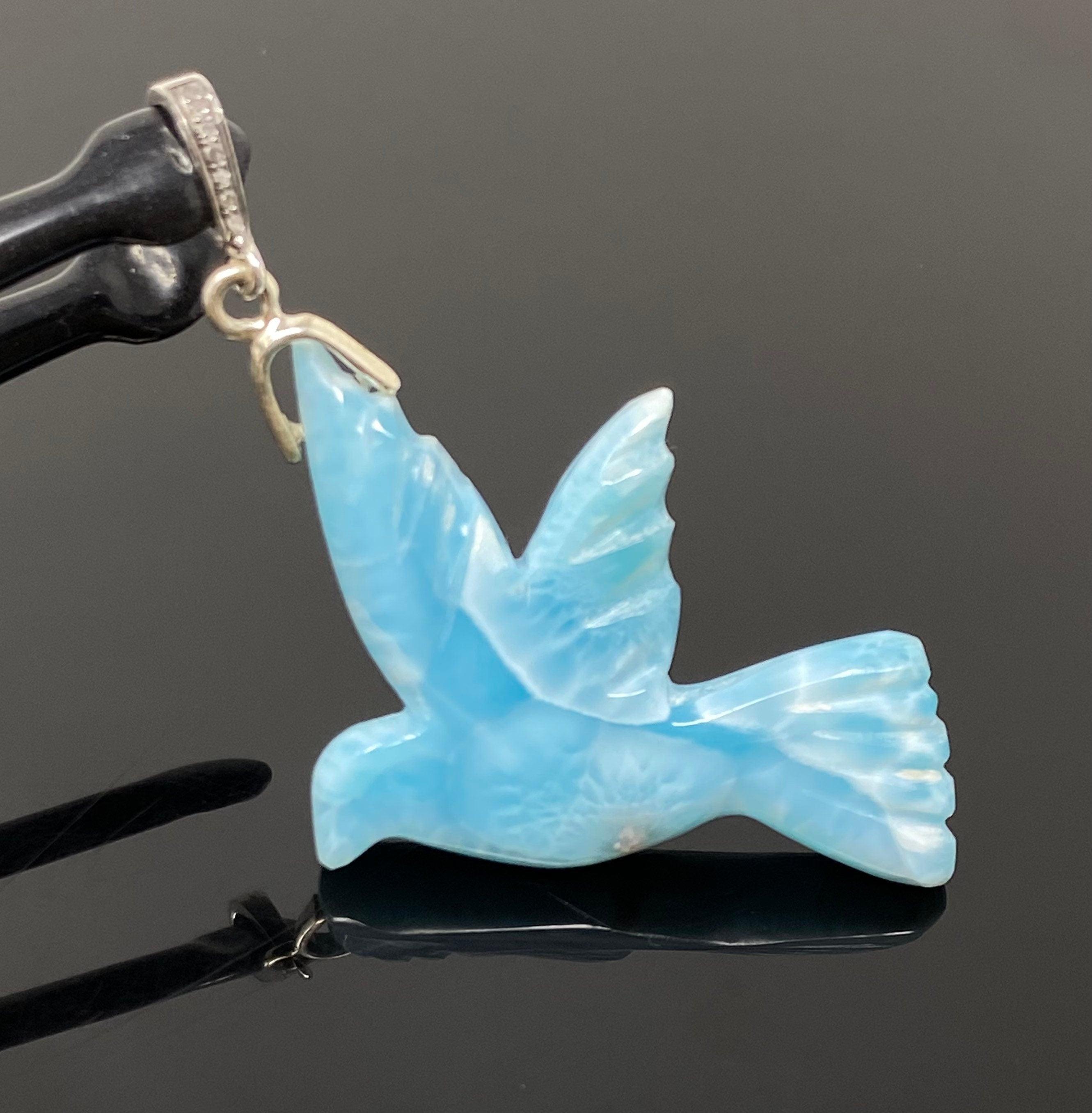 14g Rare Large Larimar Bird Pave Diamond Pendant, Silver Bohemian - VirtuousWares:Global