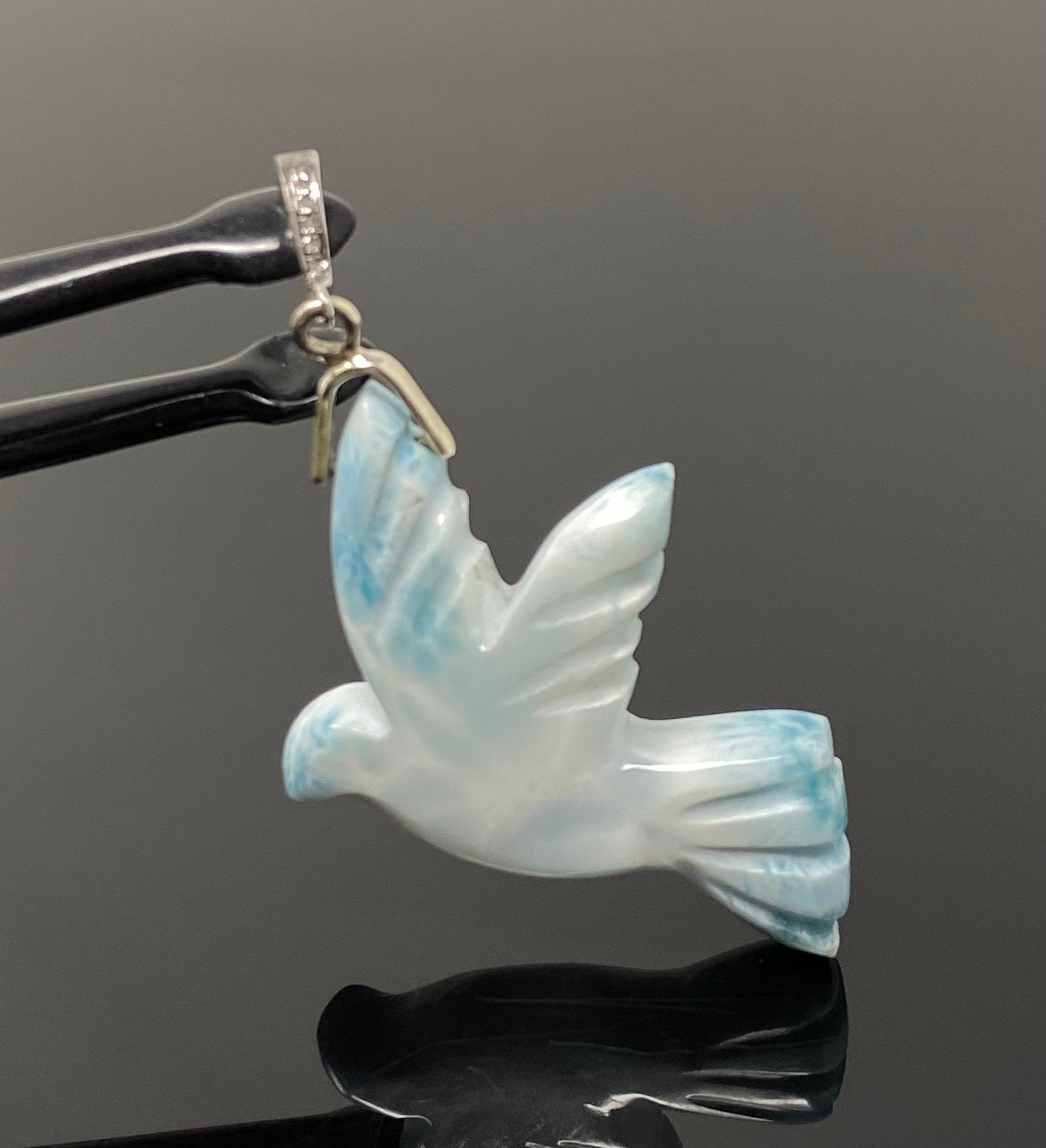 14g Rare Large Larimar Bird Pave Diamond Pendant, Silver Bohemian - VirtuousWares:Global
