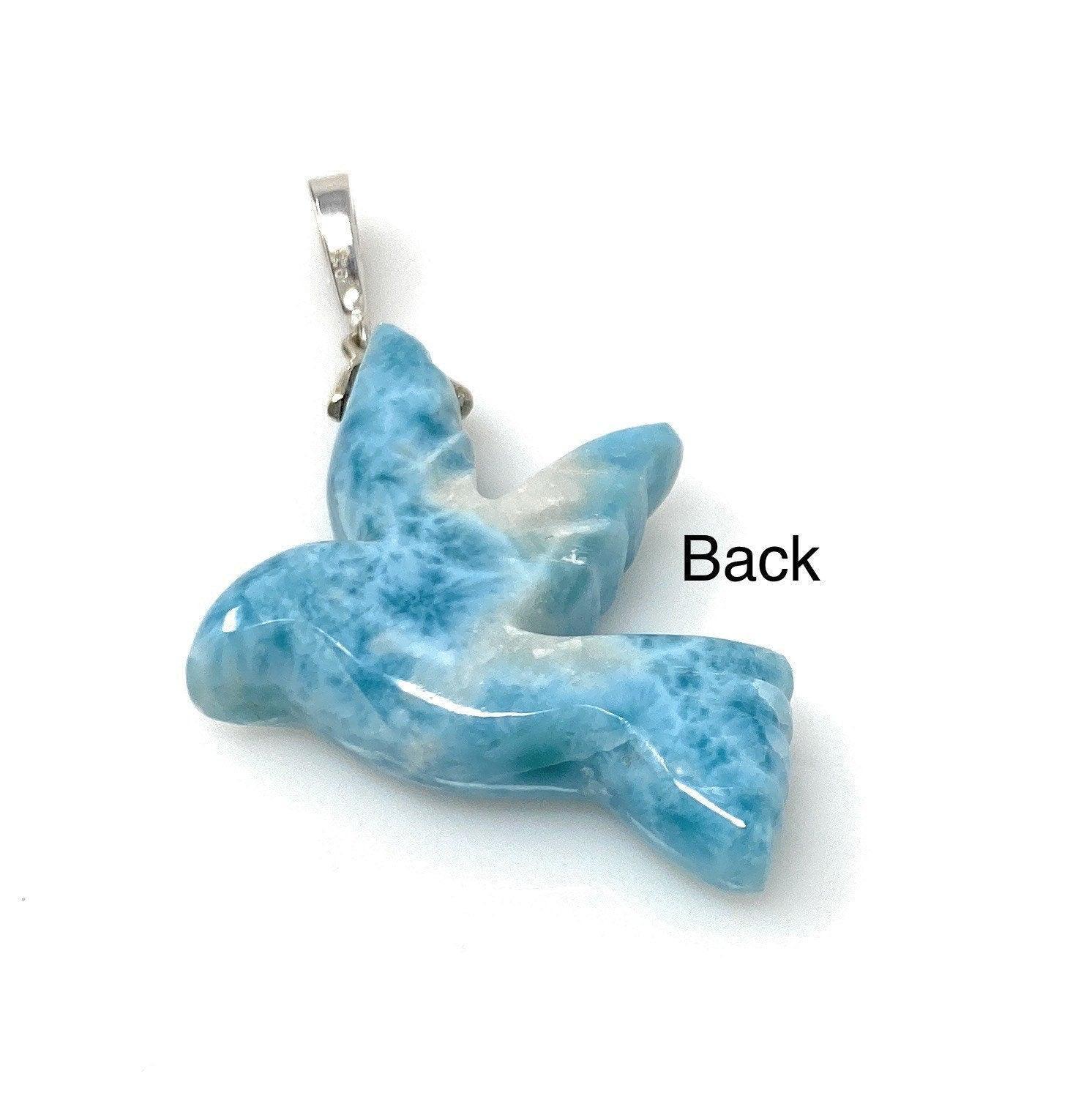14g Rare Large Larimar Bird Pave Diamond Pendant, Silver Bohemian - VirtuousWares:Global