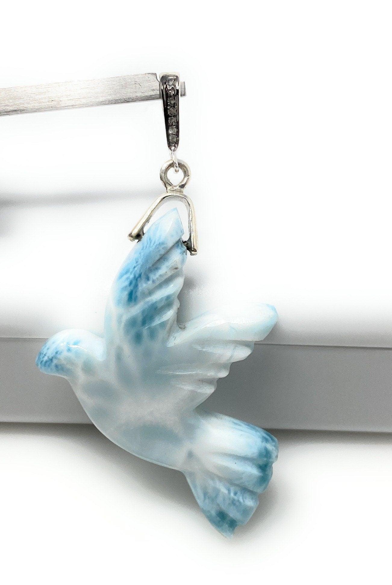 14g Rare Large Larimar Bird Pave Diamond Pendant, Silver Bohemian - VirtuousWares:Global