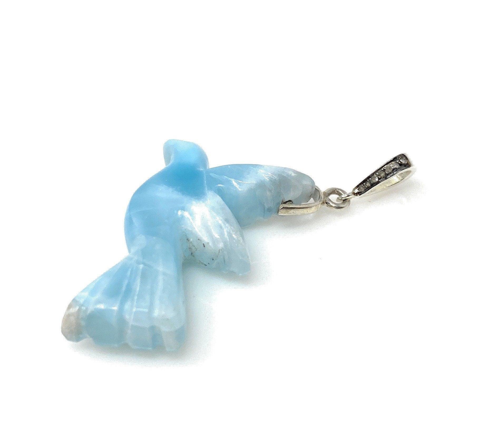 14g Rare Large Larimar Bird Pave Diamond Pendant, Silver Bohemian - VirtuousWares:Global
