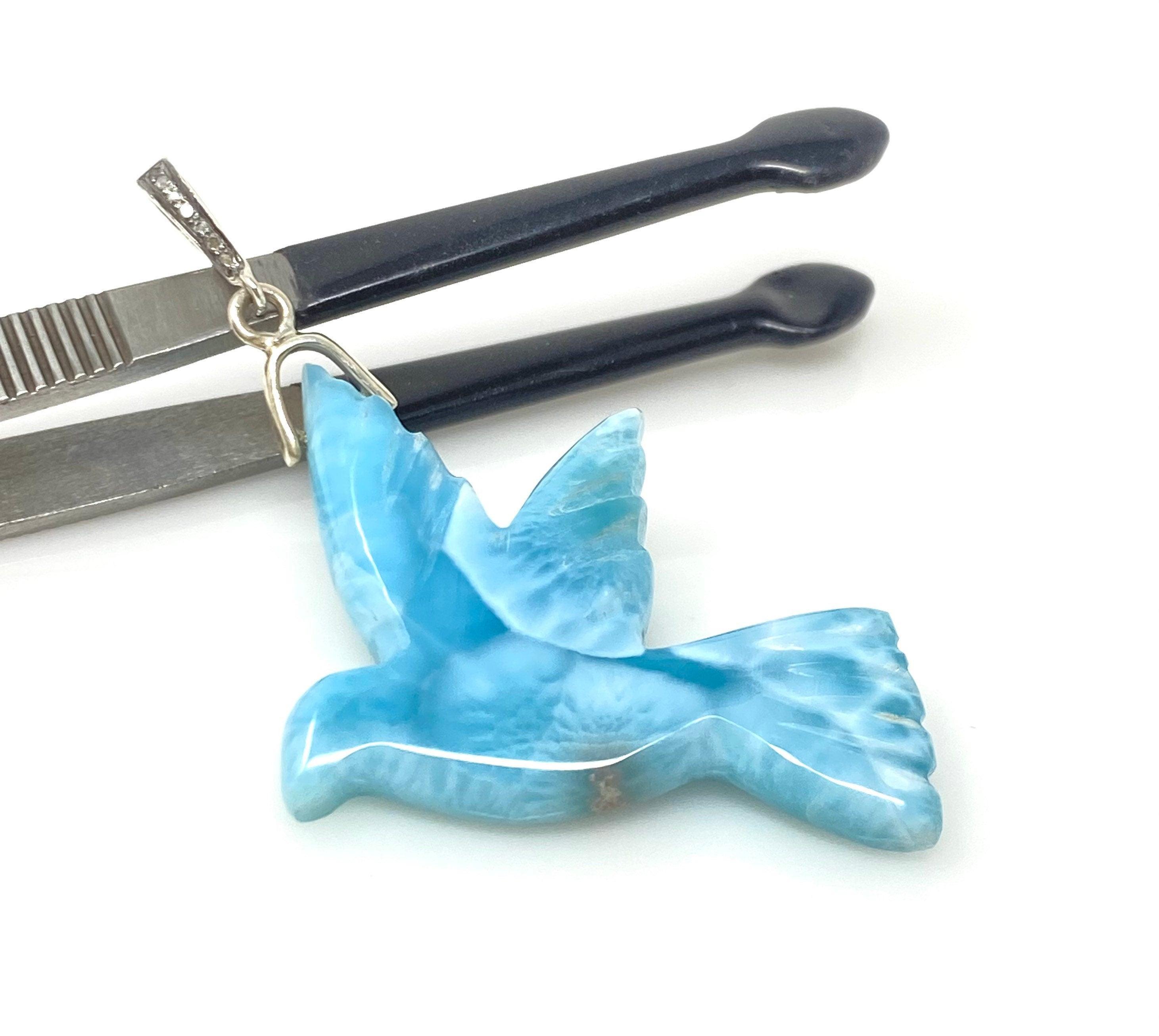 14g Rare Large Larimar Bird Pave Diamond Pendant, Silver Bohemian - VirtuousWares:Global