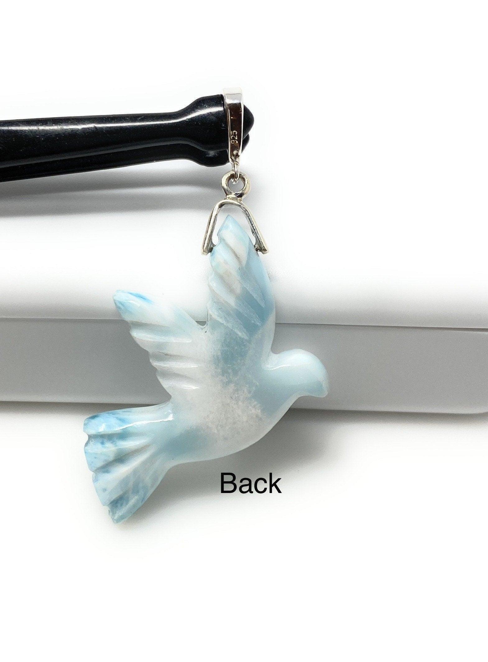 14g Rare Large Larimar Bird Pave Diamond Pendant, Silver Bohemian - VirtuousWares:Global