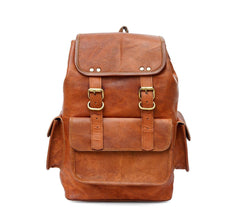 15 Inch Vintage Brown Genuine Leather Women Backpack Bag - VirtuousWares:Global