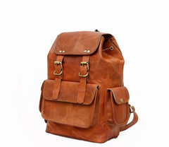 15 Inch Vintage Brown Genuine Leather Women Backpack Bag - VirtuousWares:Global