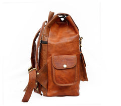 15 Inch Vintage Brown Genuine Leather Women Backpack Bag - VirtuousWares:Global
