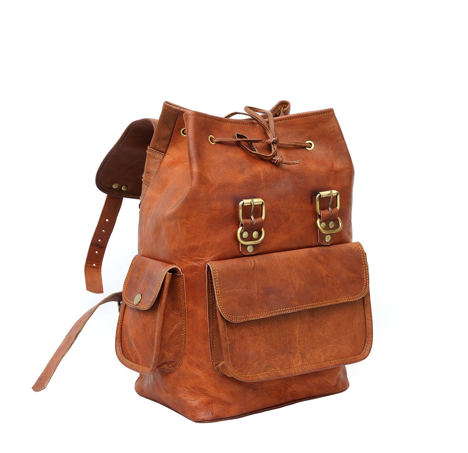 15 Inch Vintage Brown Genuine Leather Women Backpack Bag - VirtuousWares:Global