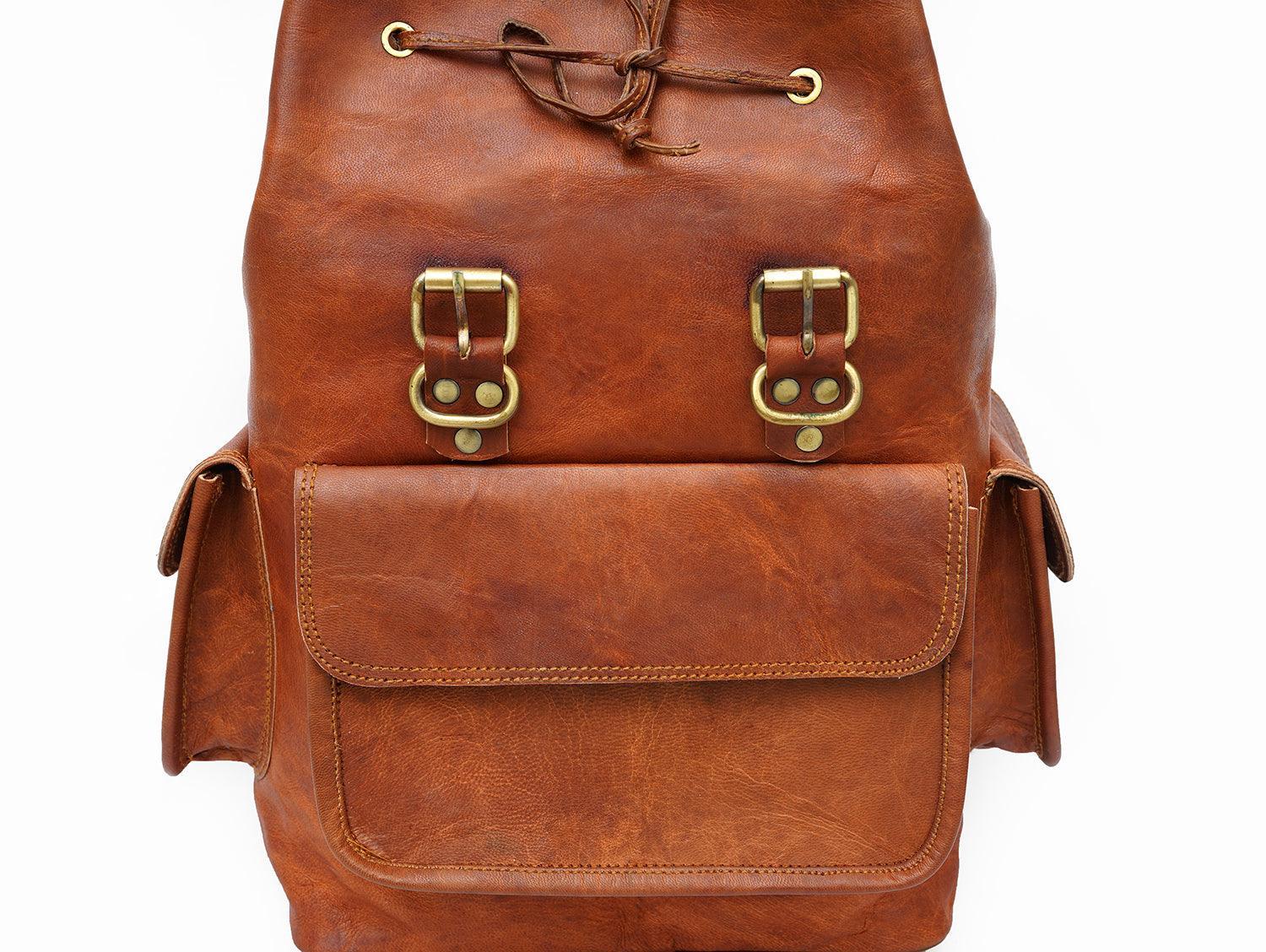 15 Inch Vintage Brown Genuine Leather Women Backpack Bag - VirtuousWares:Global