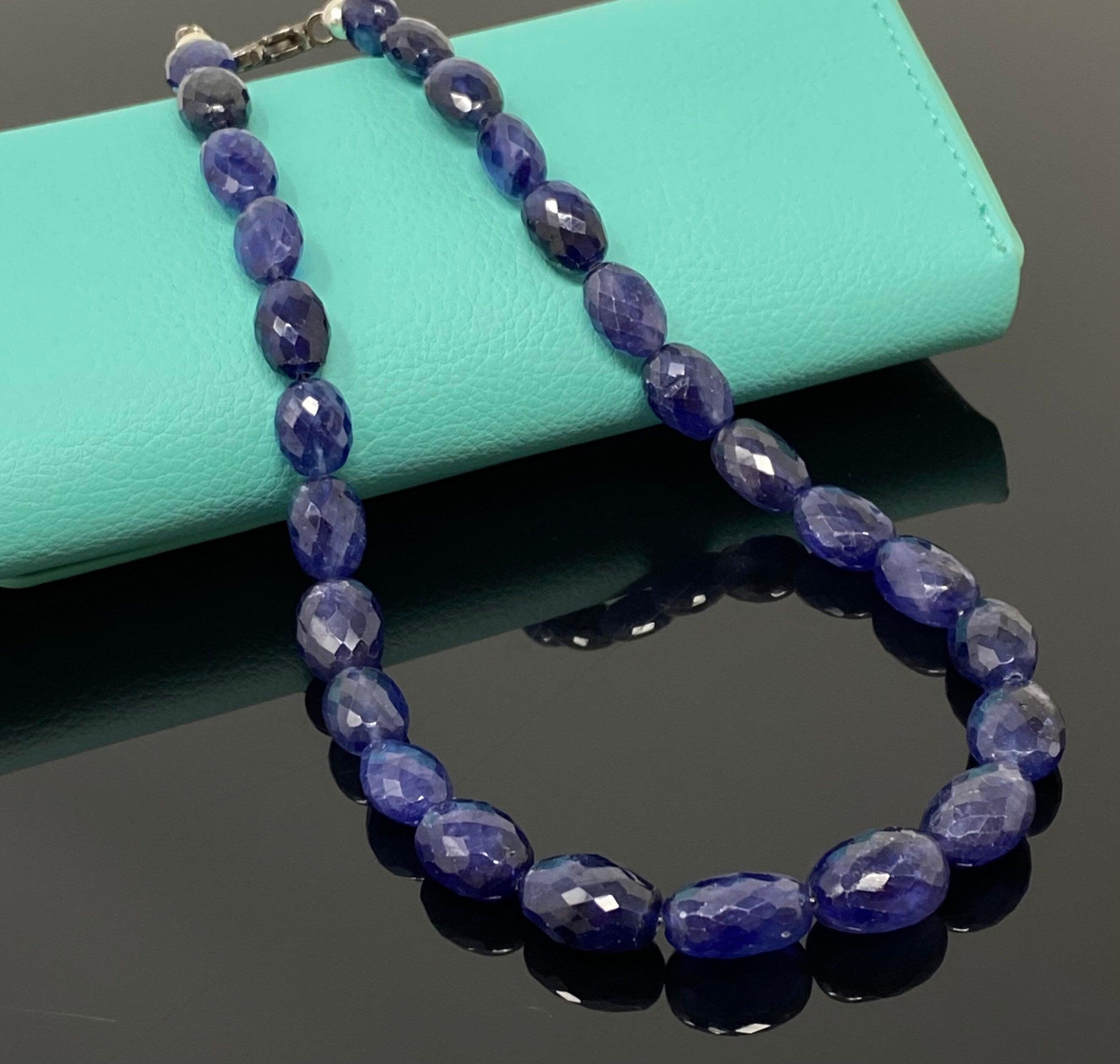 16.85” Genuine Blue Sapphire Necklace with Pave Diamond Clasp, Natural - VirtuousWares:Global